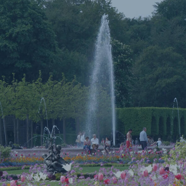 View of the large fountain in Schwetzingen Castle